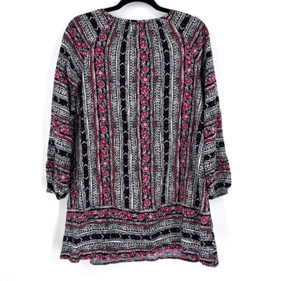 Express Women's V Neck Boho tunic Blouse Tassel Floral Mini  Red Black small - Picture 2 of 7